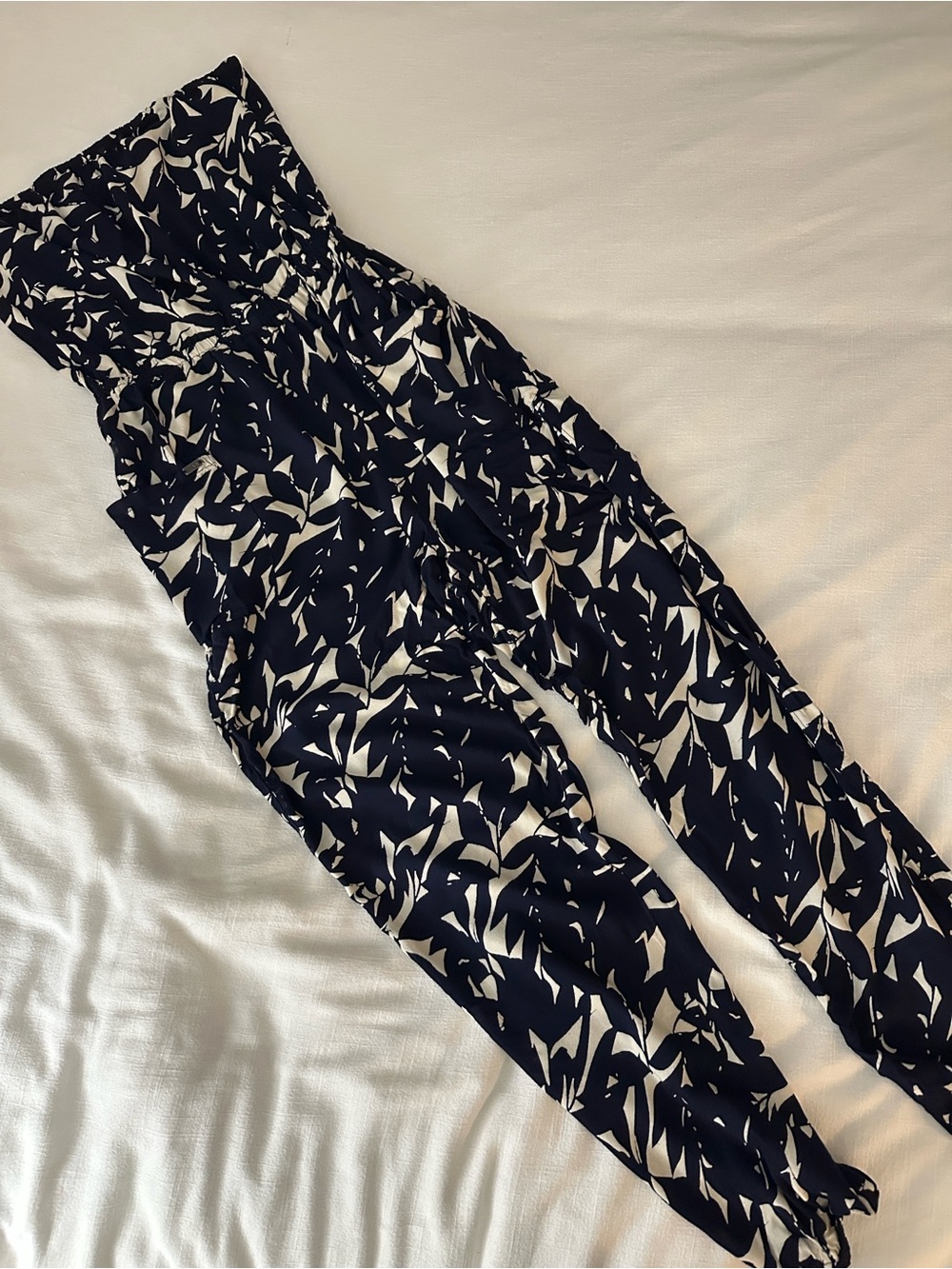 Roxy Strapless Printed Jumpsuit in Navy & White